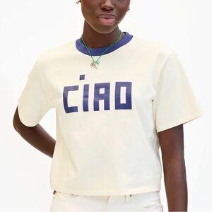 Clare V Le Carré Tee Cream w/ Navy Block Ciao